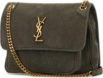Saint Laurent Womens Niki Shoulder Bag Gray Leather