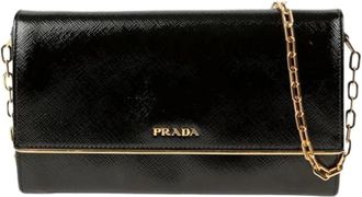 Prada Pre-owned Cross Body Bags, female, Black, Size: ONE SIZE Pre-owned Chain Long Wallet and Crossbody Bag