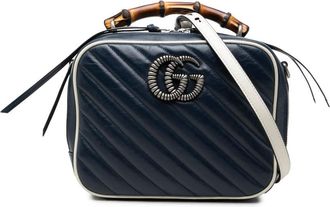 Gucci Pre-owned Gucci Small GG Marmont Matelasse Diagonal Calfskin Torchon Bamboo Satchel Ladies DDMRPGUS9WC1BSI5