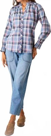 Marea Charlize Top In Harbor Blue Check