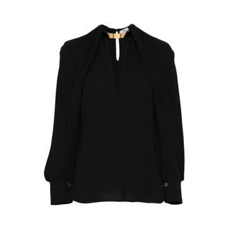 Elisabetta Franchi Blouses, female, Black, Size: M Viscose Georgette Blouse with Jewel Detail