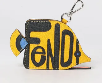 Fendi Portachiavi Fish in pelle a grana con tasca zip e moschettone
