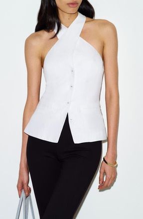 Reformation Tate Cross Neck Linen Top in White at Nordstrom, Size 12