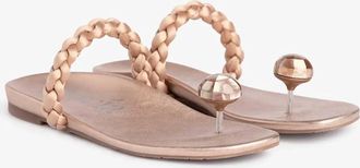 Pedro Garcia Womens Beth Flat Sandal In Rose Gola Nappa Lame-Brown