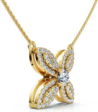 Pompeii3 1/2Ct Diamond Flower Pendant 14k Gold 18 Necklace Lab Grown EF/VS