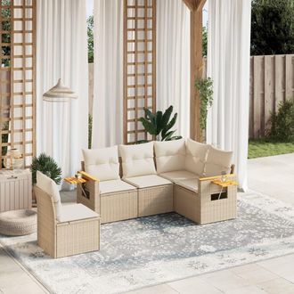 vidaXL Vidaxl - Juego De Sof&aacute;s Jard&iacute;n Con Cojines 5 Pzas Rat&aacute;n Sint&eacute;tico Beige