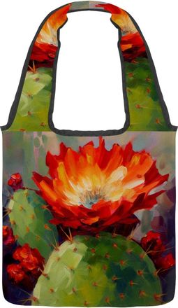 Generic Red Cactus Flowers Reversible Canvas Shoulder Tote - Double-Sided Print, 12oz Cotton, 27cm Drop, Fold-Flat Bag for Travel, Shopping, Street Outings