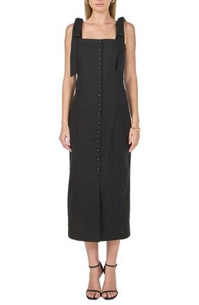 endless rose Tie Strap Linen Sundress in Black at Nordstrom, Size X-Small