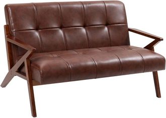 HOMCOM Homcom - Compact Small Sofa with Solid Wood Frame, Vintage 2 Seater Sofa Brown