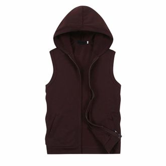 Generic DENGJIAMY Hooded Tank Top Men Plus Size Full Zipper Workout Hoodie Sports Summer Undershirt Sleeveless Tee Mens Sleeveless Shirts (Coffee, 4XL)