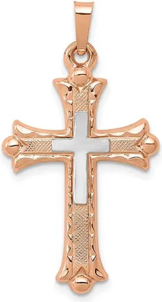 Diamond2Deal 14k Two-tone Gold Budded Cross Pendant