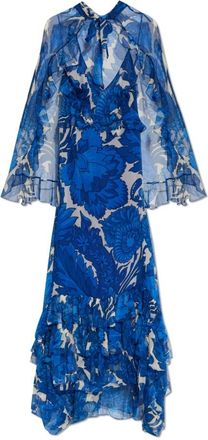 Etro Zijden jurk met ruches - Dames - Maxi kleedjes - Blauw - M - Kleedjes