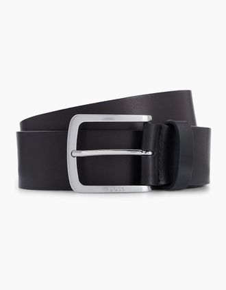 HUGO BOSS Mens Leather Pin Buckle Belt with Logo - Black - Size: 34R 90cm