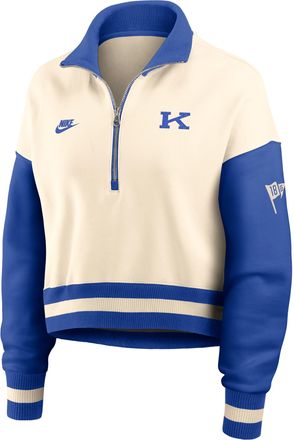 Nike Kentucky Legacy Nike Womens College Cropped Oversized 1/4-Zip Crew in Brown | 03O80JHNUKV-A6C