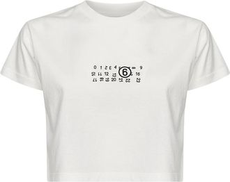 Maison Margiela Tops, Dames, Wit, XS, Katoen, Overdyed Jersey Printed T-Shirt