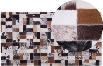 Beliani Beliani - Alfombra De Piel De Vacuno Marr&oacute;n Y Beige 80 X 150 Cm Rectangular Patchwork Hecha A Mano Cesme