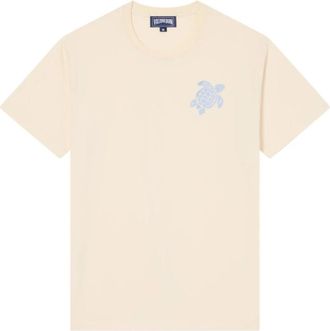 Vilebrequin Katoenen T-shirt Big Turtle Embroidery - Heren - T-shirts - Beige - L - Katoen - Tops