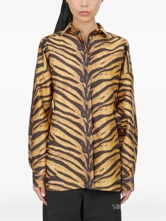 Ferragamo Tiger Print Long-Sleeved Shirt In Golden Yellow