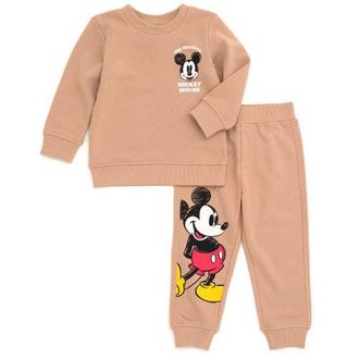 Disney Mickey Mouse Fleece Sweatshirt and Pants Set in Mickey Pluto Brown at Nordstrom, Size 24M