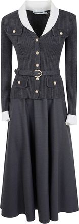 Self Portrait Dress Knit Twill Midi Dress