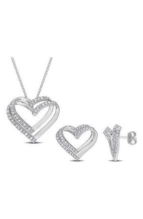 Delmar Diamond Heart Pendant Necklace & Stud Earrings Set in Silver at Nordstrom Rack