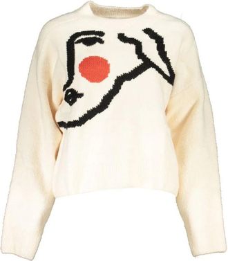 Desigual Elegante Geborduurde Trui - Dames - Ronde hals truien - Wit - XL - Polyester - Truien & Vesten