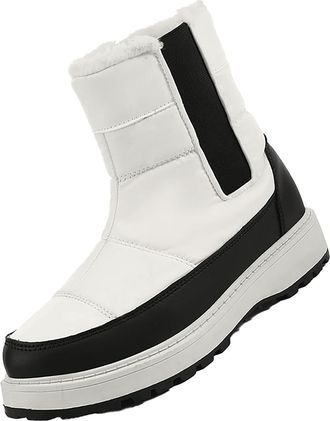 Generic Winter Shoes for Women Waterproof Prints Flat Round Toe Lazy Suede Shoes Boots Ladies Safety Boots (White, 5.5)