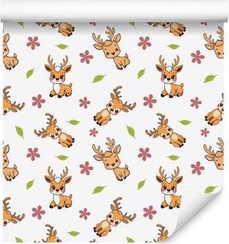OEM Carta Da Parati Con Cervi Nei Colori Bianco, Beige E Crema Per Soggiorno E Camera Da Letto, 50x1000 Cm