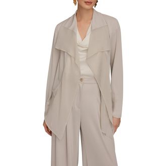 DKNY Mixed Media Open Front Jacket in Tuscan Grey at Nordstrom, Size X-Small
