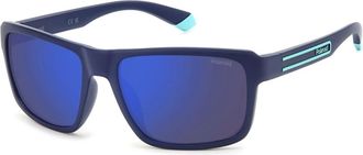 Polaroid Blauwe Gespiegelde Zonnebril Mat Blauw Montuur - Heren - Zonnebrillen - Blauw - 58 MM - Accessoires