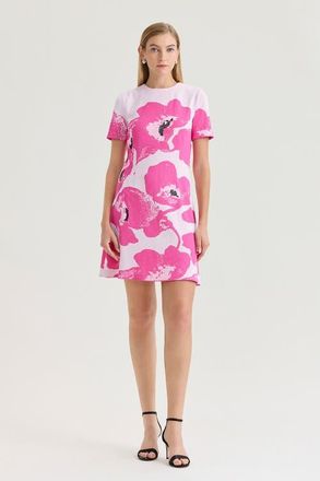 Ming Wang Floral Jacquard Soft Knit A-Line Dress in Carmine Rose/white at Nordstrom, Size X-Large