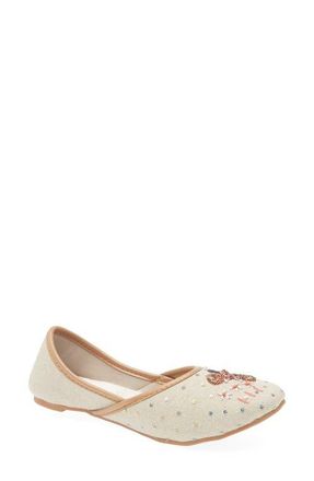 Fuchsia Butterfly Embroidery Flat in Light Beige at Nordstrom, Size 11