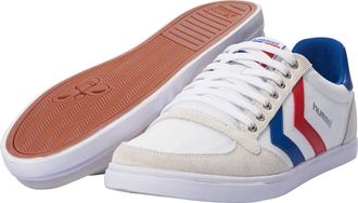Hummel Sneaker HUMMEL Slimmer Stadil Canvas Low, Damen, Gr. 36, bunt (wei&szlig;, blau, rot), Textil, Veloursleder, Schuhe Sneaker