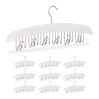 Relaxdays Set 10 Perchas Cinturones 12 Ganchos, Colgador Giro 360&deg; Para Accesorios, Madera, 17,5 X 43 X 5,5 Cm, Blanco Y Plateado