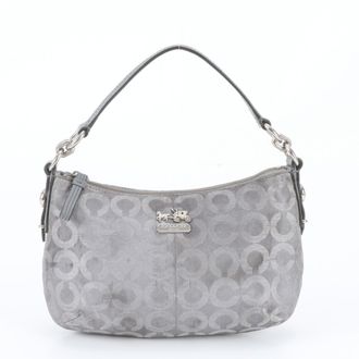 Coach Gray Silver Leather Canvas Handbag Shoulder Bag Tote Bag (Pre-Owned)