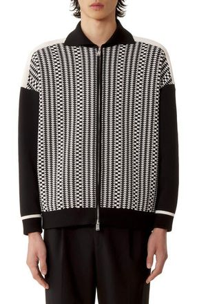 Lanvin Zip Jacket In Silk And Cotton Jacquard in Black/ecru at Nordstrom, Size X-Large