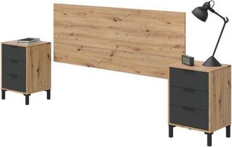 For&eacute;s Fores - Cabecero Con Mesitas Enzo Gris Antracita - Roble Nodi 160cm (ancho) X 60cm (alto)