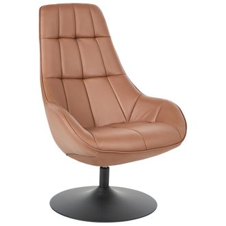 Beliani Sill&oacute;n Giratorio De Piel Sint&eacute;tica Asiento Acolchado Base De Una Pata Estilo Retro Marr&oacute;n Marstrand