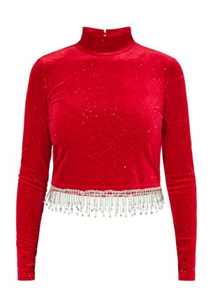 Faina Glittershirt van stretchfluweel Dames rood