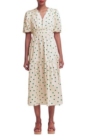 Boden Irene Polka Dot Print Midi Dress in Papyrus, Painted Dot Spaced at Nordstrom, Size 14