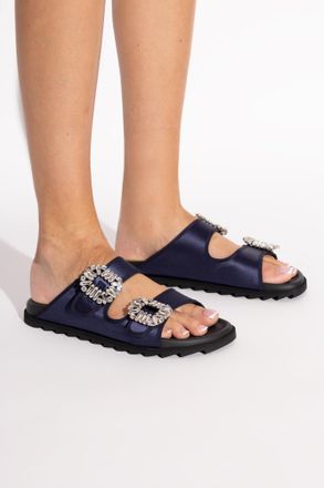 Roger Vivier Slidy Viv Slides, Womens, Navy Blue