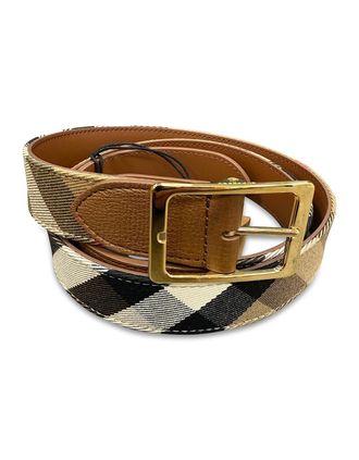 Burberry Womens Burberry Leather/ Canvas Reversible House Check Belt Tan Brown - Size: 95CM