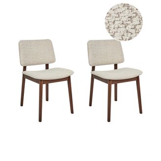 Beliani Beliani - Conjunto De 2 Sillas De Comedor Asiento De Boucl&eacute; Poli&eacute;ster Estructura De Madera Oscura Beige Blane