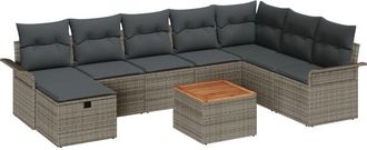 vidaXL Garden Sofa Set with Cushion 9 pcs Grey Poly rattan Vidaxl