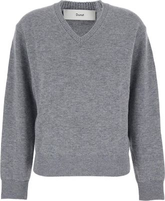 Dunst Grey Crew Neck Sweater With Ribbed Details In Cashmere Woman