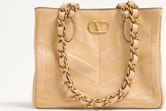 Valentino Garavani Valentino Garavani Laseine Small Shopping Bag In Chevron-Patterned Nappa Leather Wo