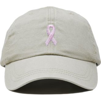 Dalix Pink Ribbon Dad Cap in Washed Stone White at Nordstrom