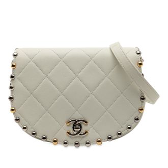 Chanel Pre-owned Womens Small Quilted Lambskin Studded Bubble Flap - Ivory Leather - One Size