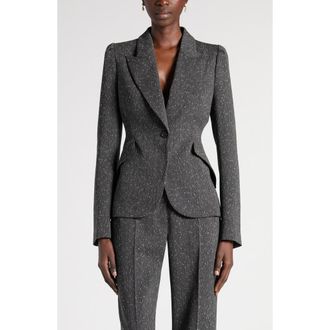 Alexander McQueen One-Button Puff Sleeve Stretch Wool Jacket in Grey at Nordstrom, Size 40