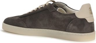 Brunello Cucinelli Mens Suede Sneakers Anthracite-Ivory-Slate Upper: Calf Leather Trainers Anthracite/ivory/slate
